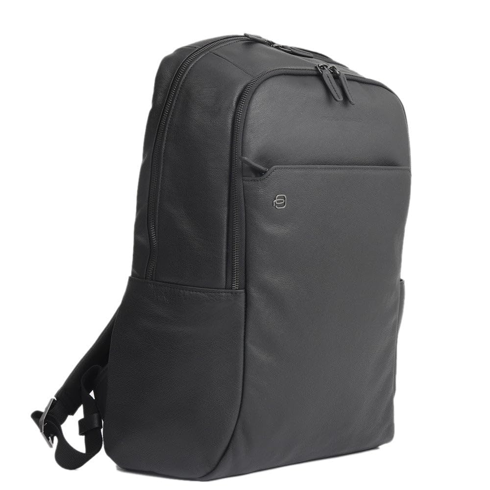 PIQUADRO - Zaino grande porta pc 15.6 in pelle Black Square Cuoio