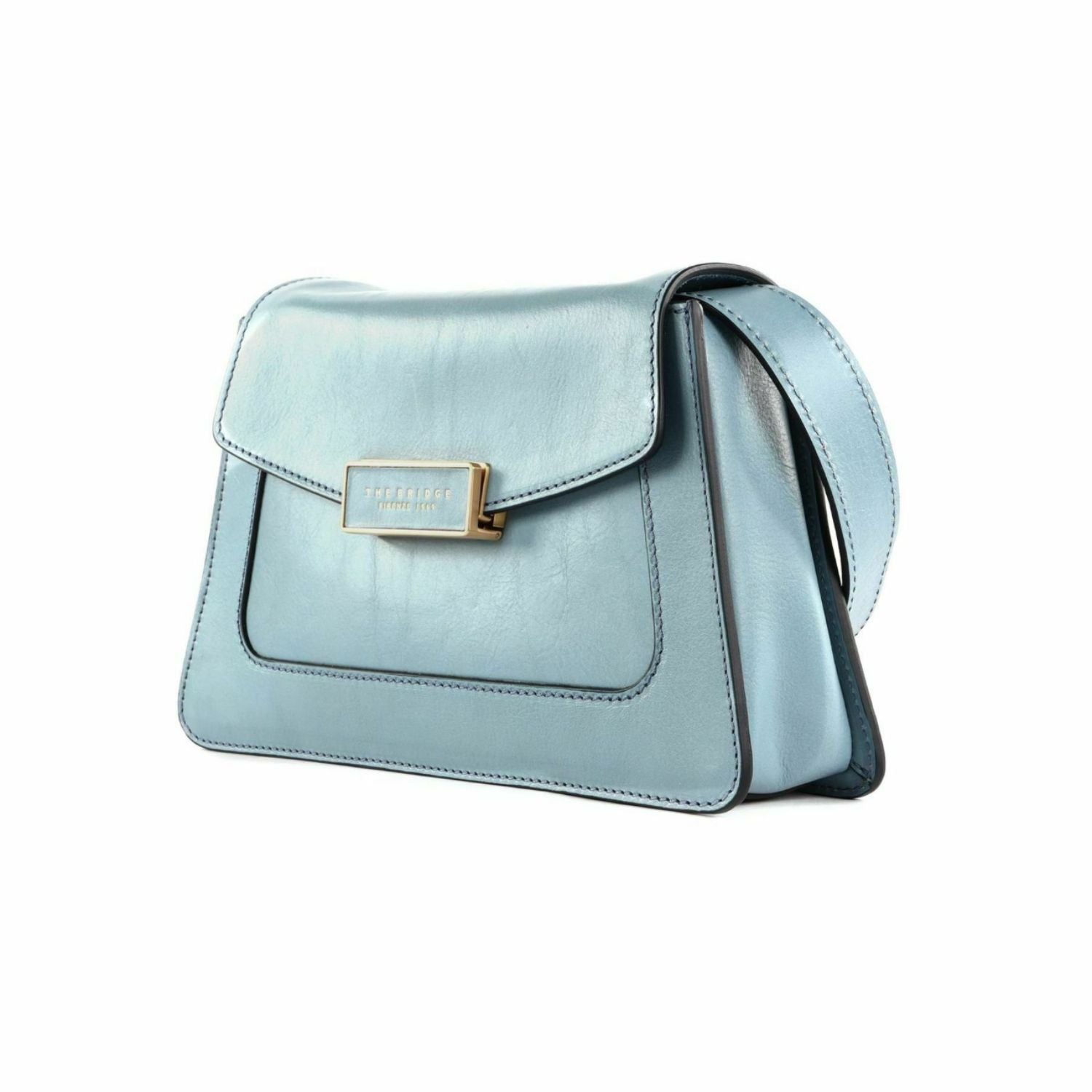 THE BRIDGE - Borsa a tracolla con patta in pelle Ginevra, Azzurra