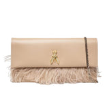 PATRIZIA PEPE - Borsa clutch con tracolla Fly con piume cipria