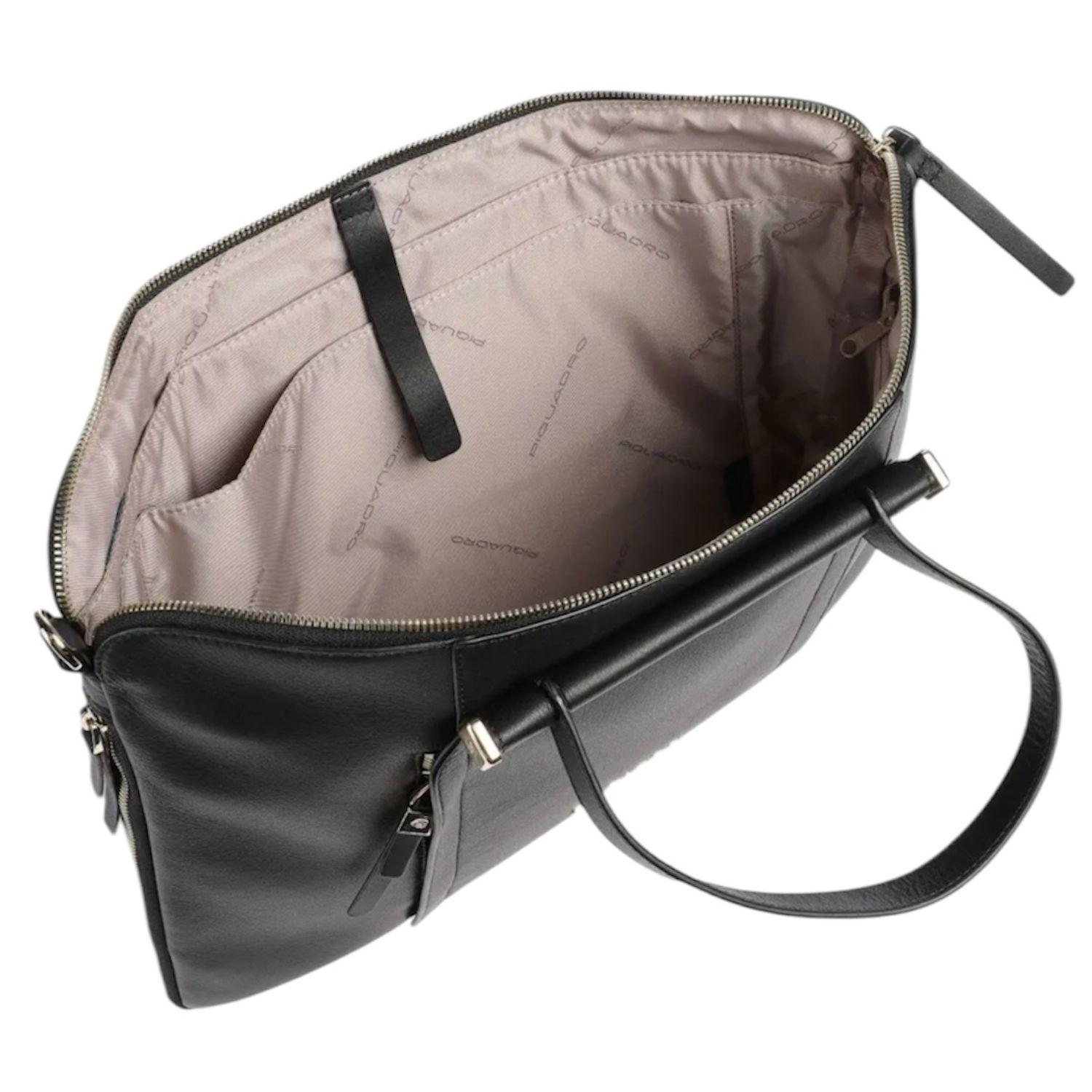 PIQUADRO - Borsa da lavoro donna in pelle espandibile W92, Nero 