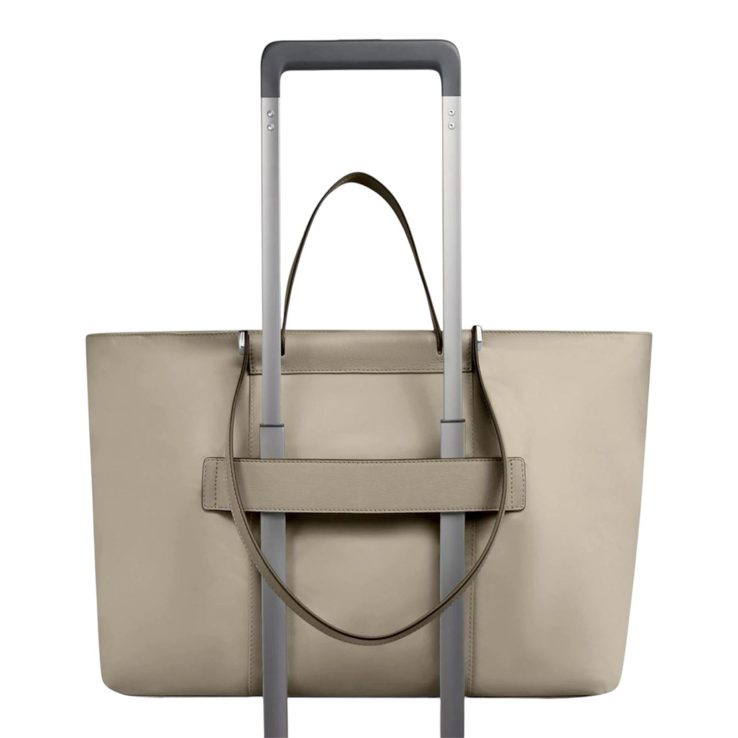 PIQUADRO - Shopping bag porta Pc 15.6 in tessuto e pelle, Beige