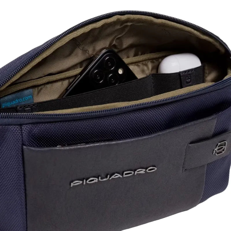 PIQUADRO - Marsupio in tessuto e pelle Brief Blu