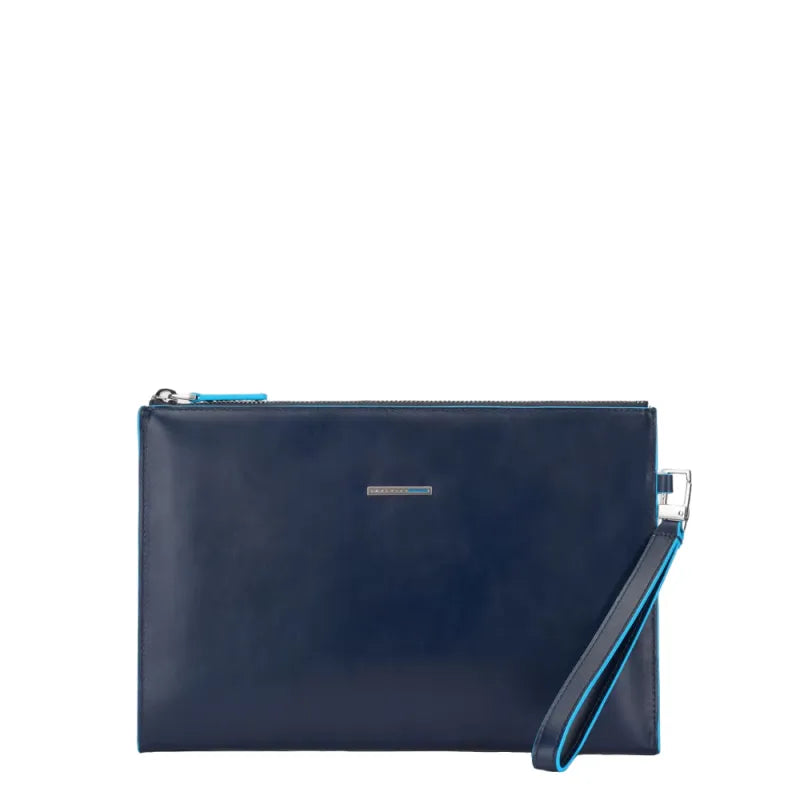 PIQUADRO - Pochette in pelle sottile Blue Square, Blu