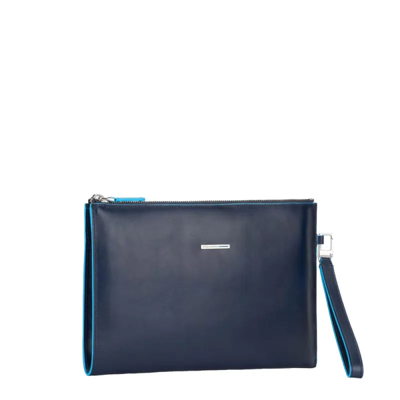 PIQUADRO - Pochette in pelle sottile Blue Square, Blu