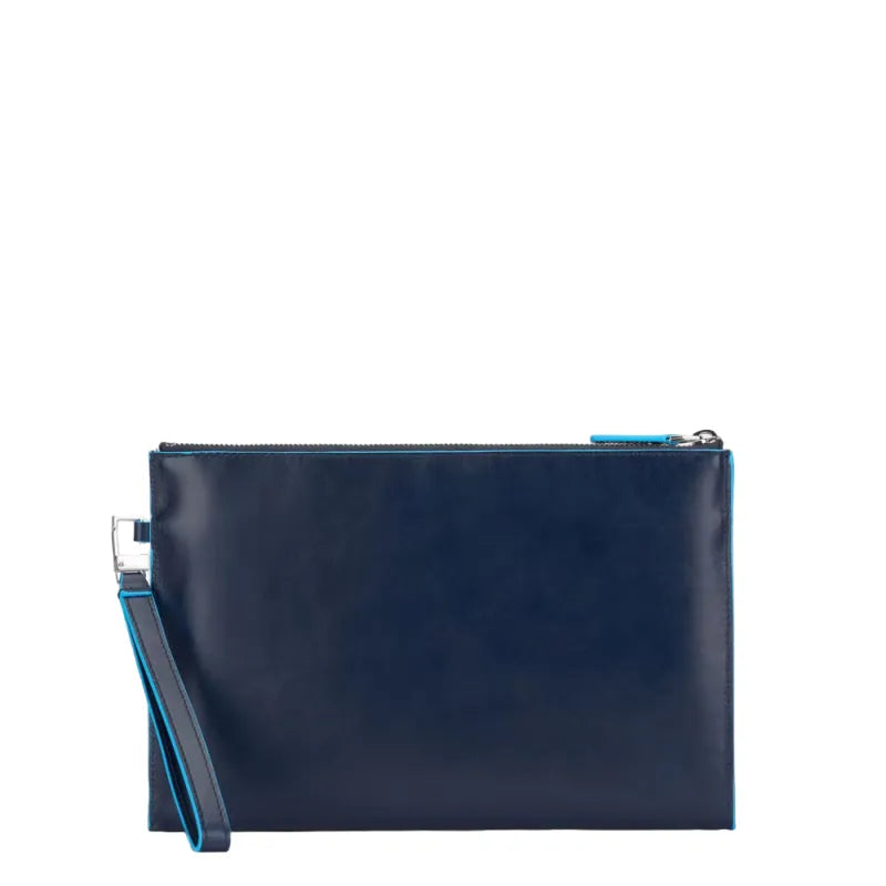 PIQUADRO - Pochette in pelle sottile Blue Square, Blu