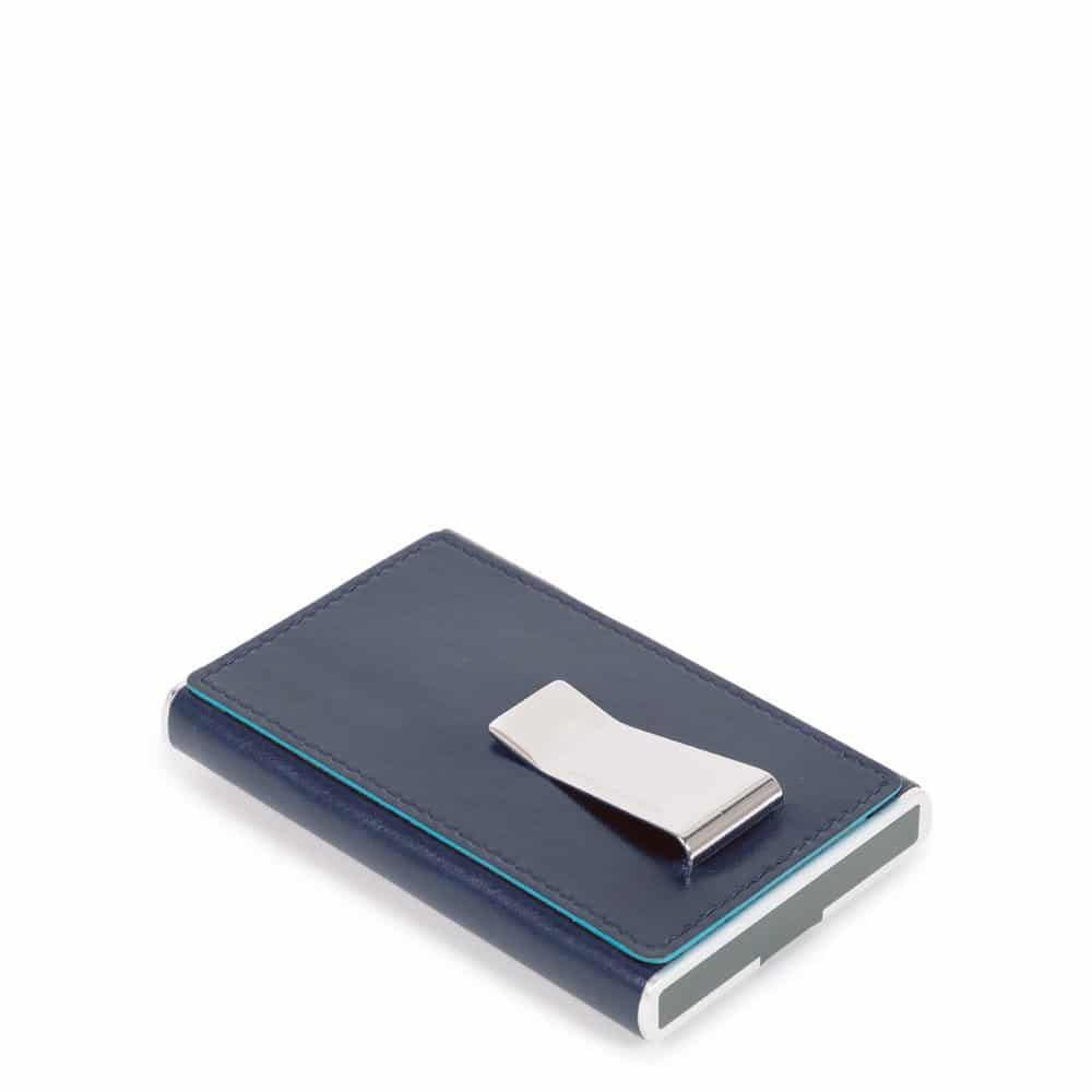 PIQUADRO - Compact wallet per carte di credito con molletta Blue Square - Blu outlet online Gift42 Boutique Rimini