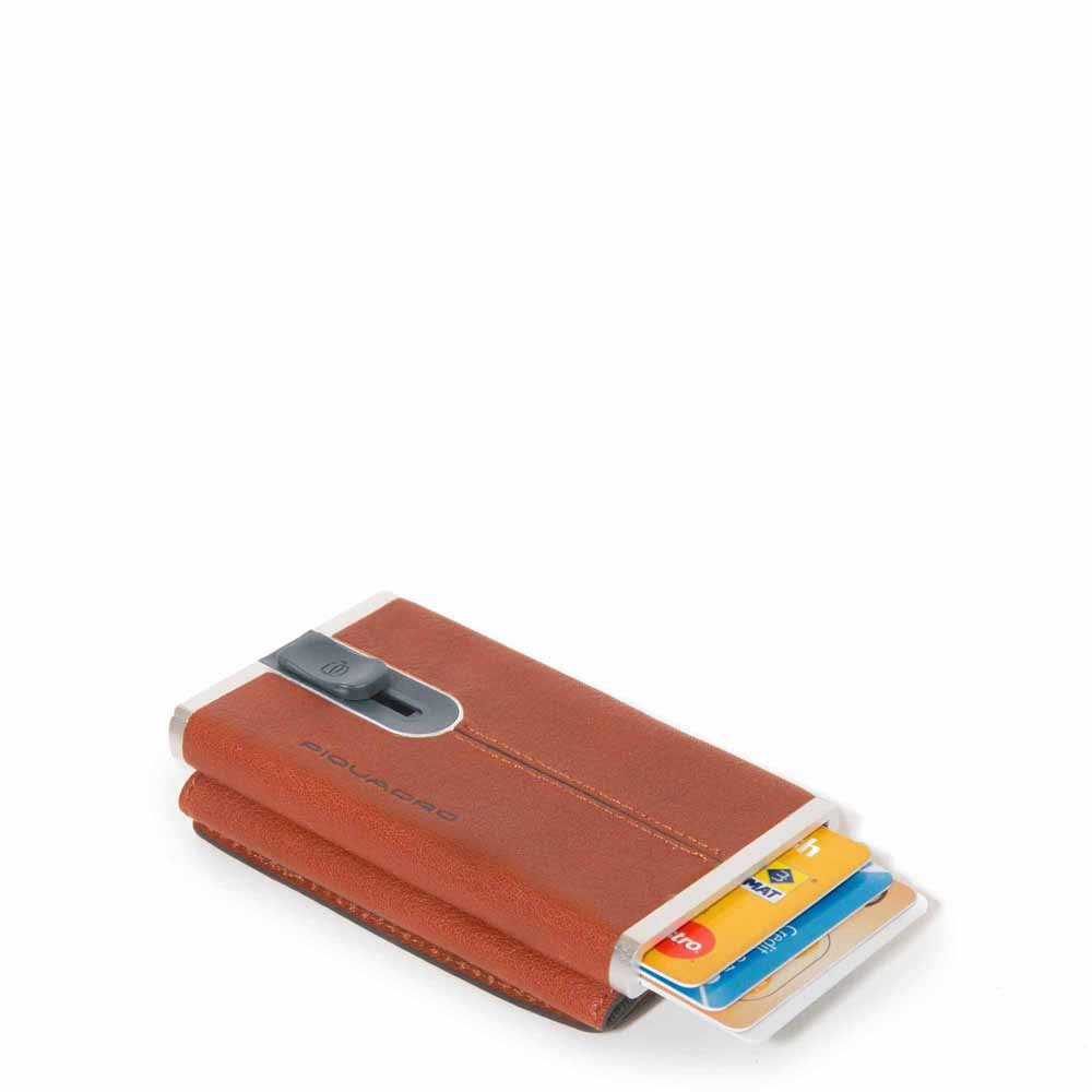 PIQUADRO - Porta carte di credito metallico organizzato in pelle Black Square - Arancione outlet online Gift42 Boutique Rimini