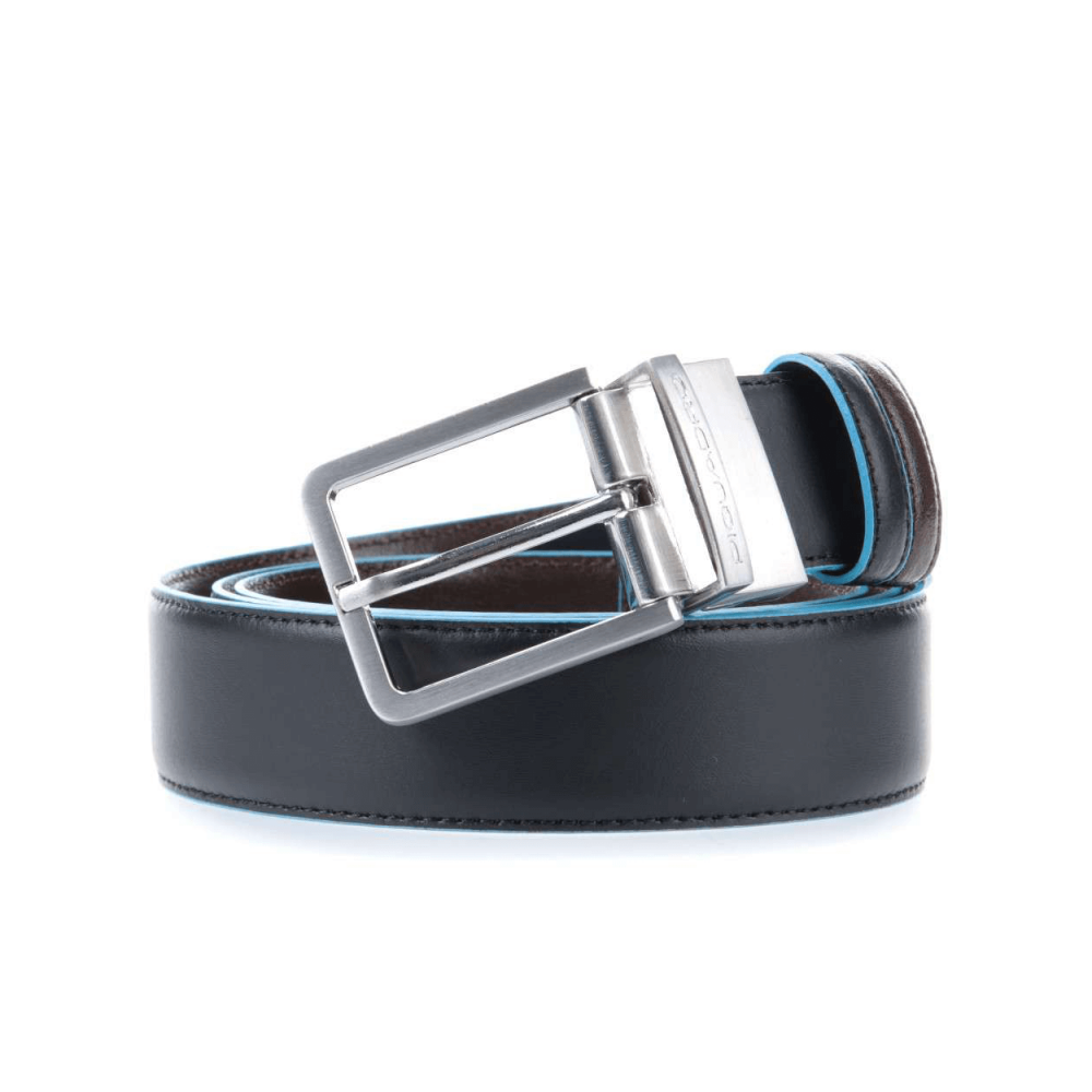 PIQUADRO - Cintura reversibile con fibbia ad ardiglione in pelle B2 Blue Square Nero/Marrone outlet online Gift42 Boutique Rimini