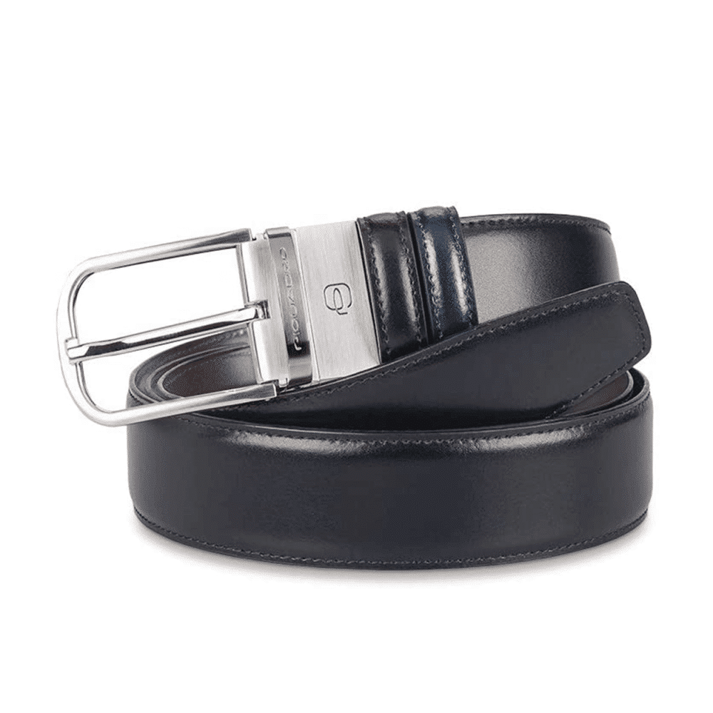 PIQUADRO - Cintura in pelle reversibile con fibbia ad ardiglione C11 Nero/Blu outlet online Gift42 Boutique Rimini